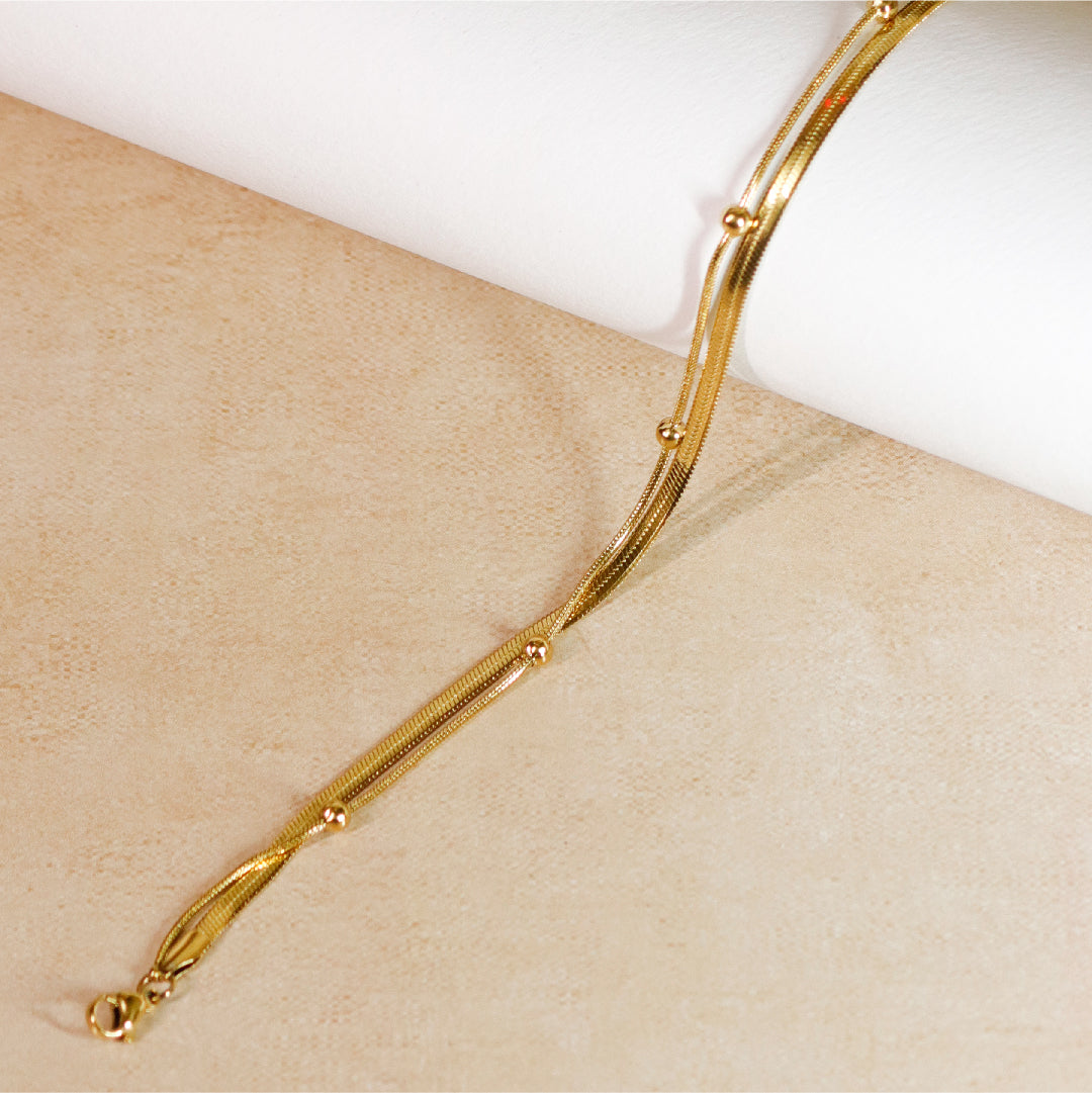 Golden Beaded Snake Chain Anklet