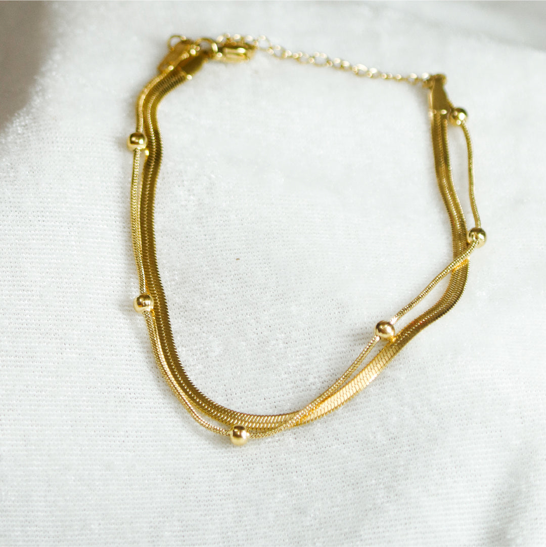 Golden Beaded Snake Chain Anklet