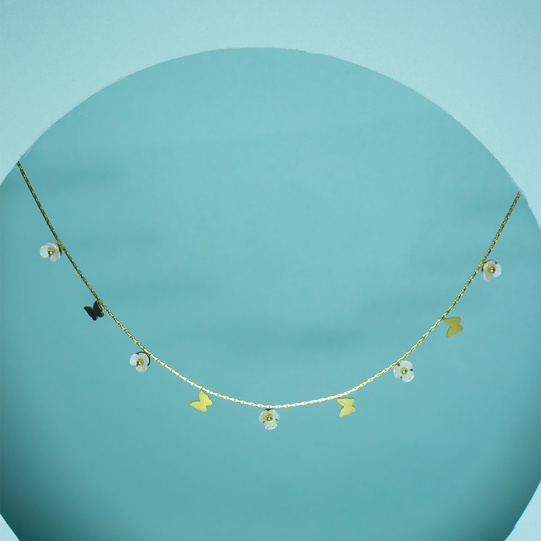 Gold-Plated Butterfly & Pearl Charm Necklace