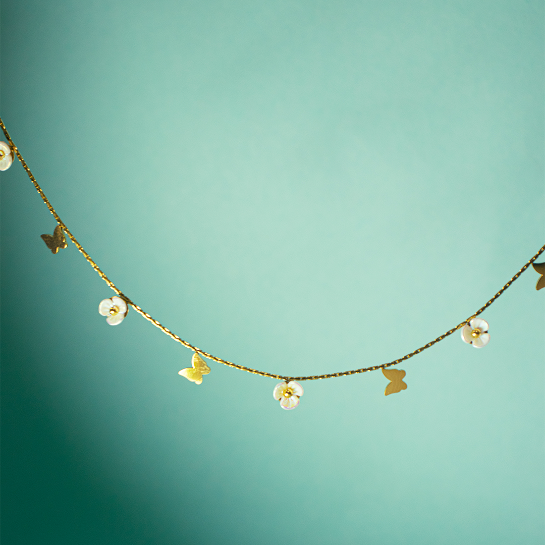 Gold-Plated Butterfly & Pearl Charm Necklace