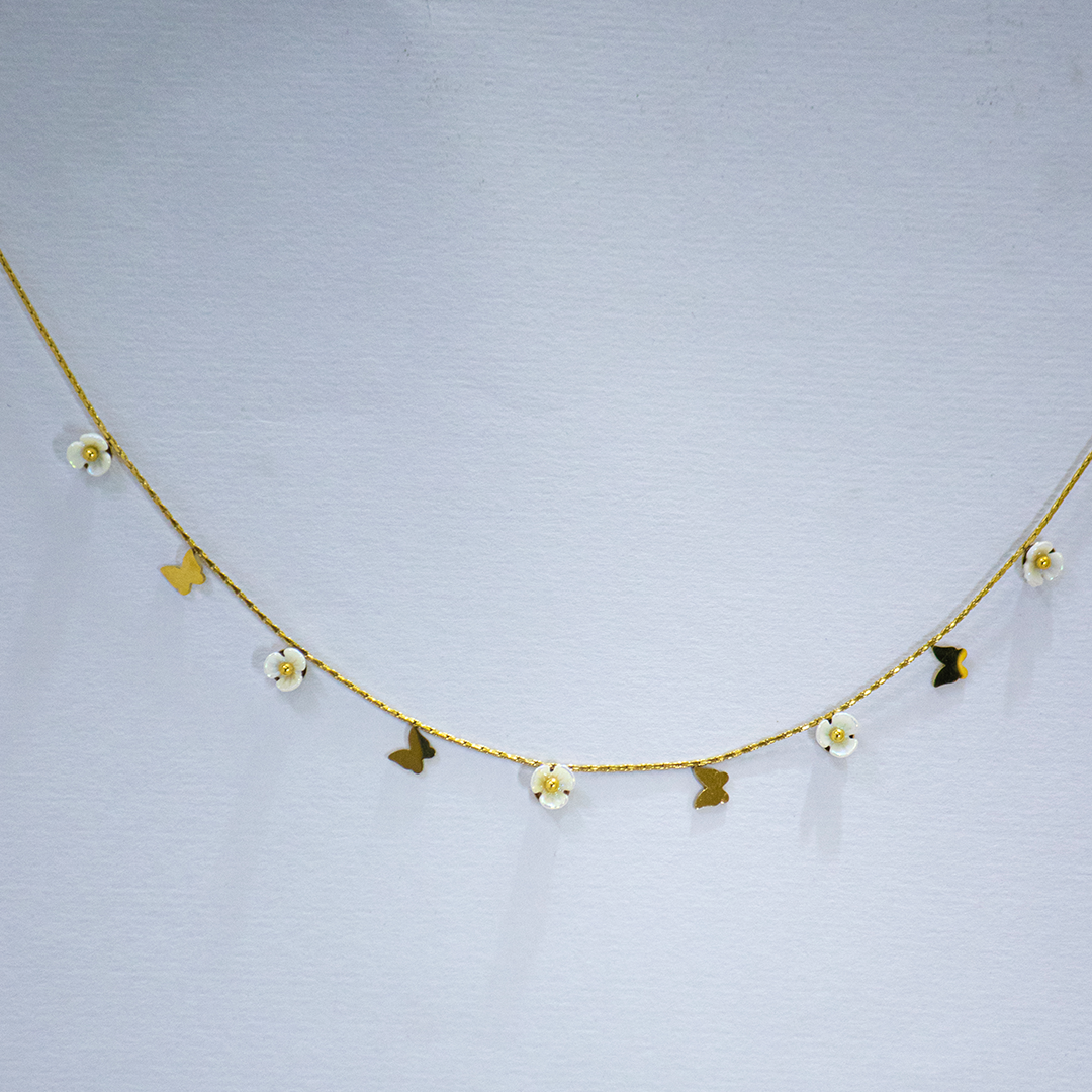 Gold-Plated Butterfly & Pearl Charm Necklace