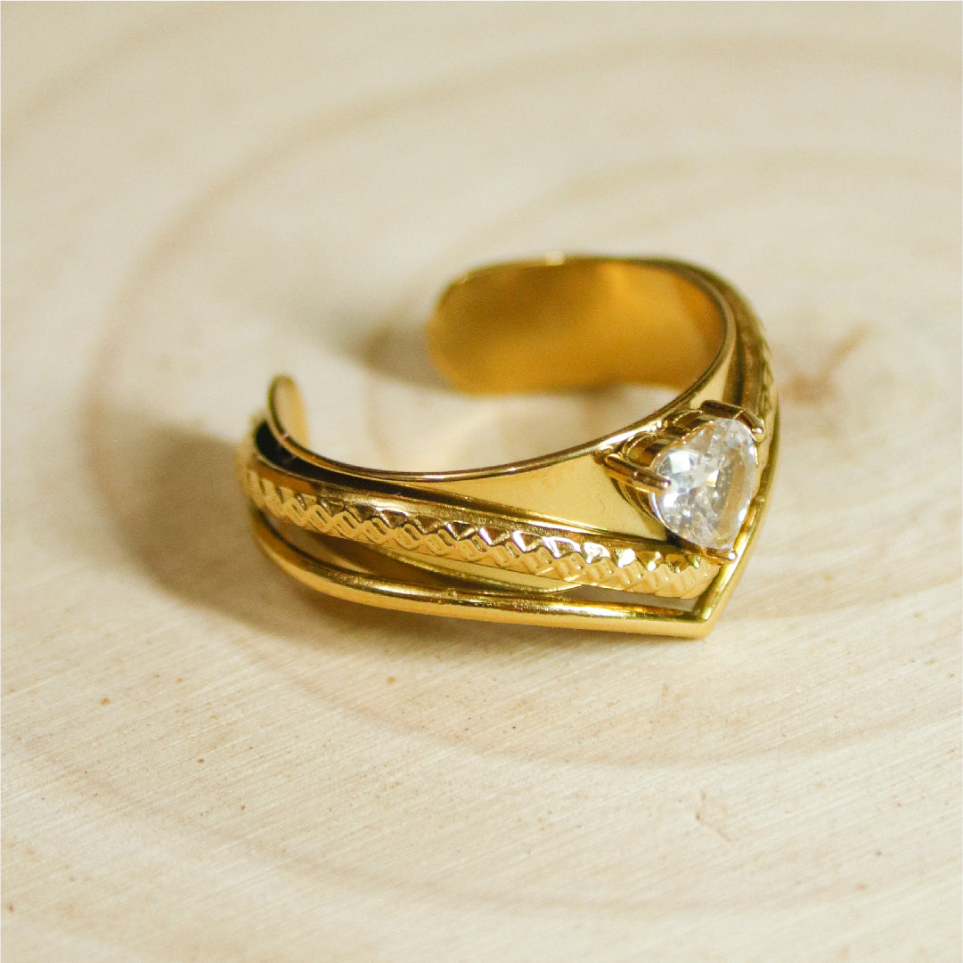 Crystal Heart Crown Ring