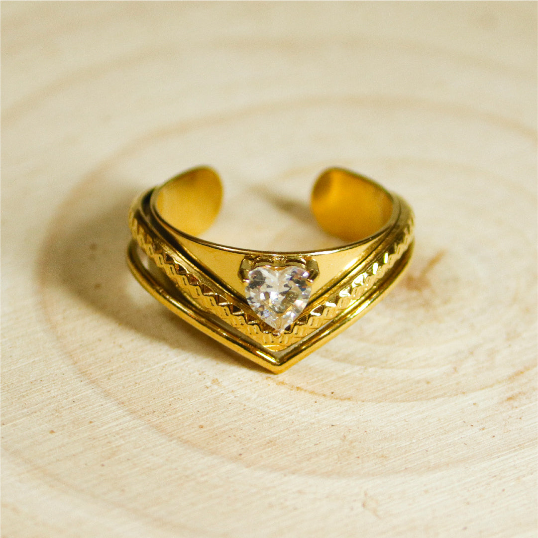 Crystal Heart Crown Ring