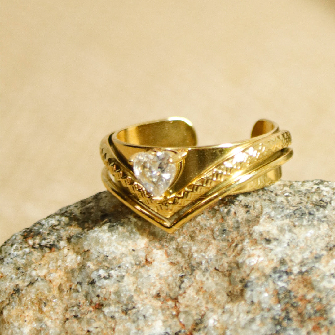 Crystal Heart Crown Ring
